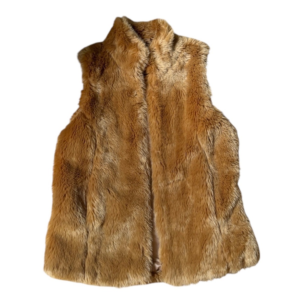 Lucky Brand Women Brown Faux Fur Vest‎ Jacket Medium Stand Collar Sleeveless